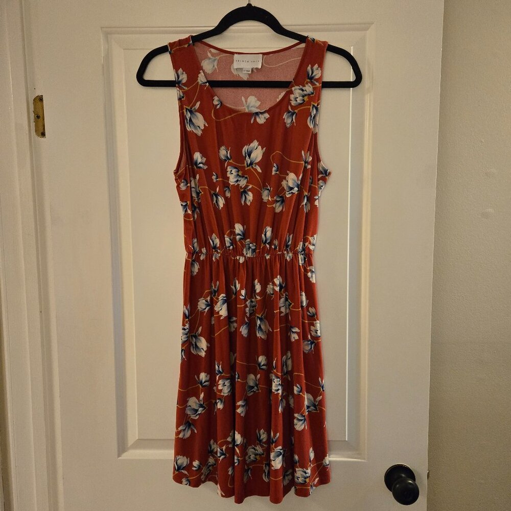 French Grey Red & Floral Dress, Size M